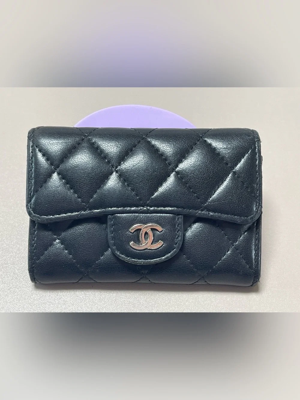 CHANEL Lambskin Black Quilted Leather Small Wallet with CC Turn-Lock